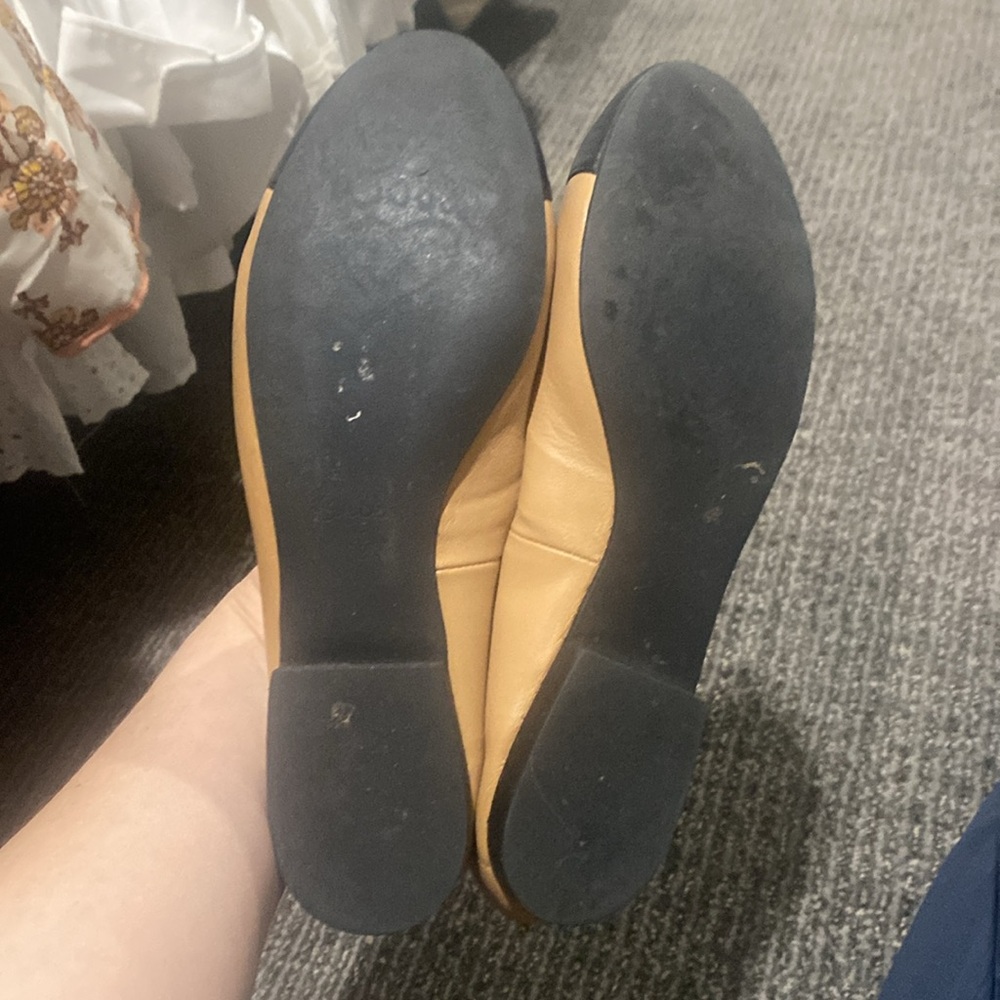 Beige and Black Cap-Toe Ballet Flats - Picture 2 of 2